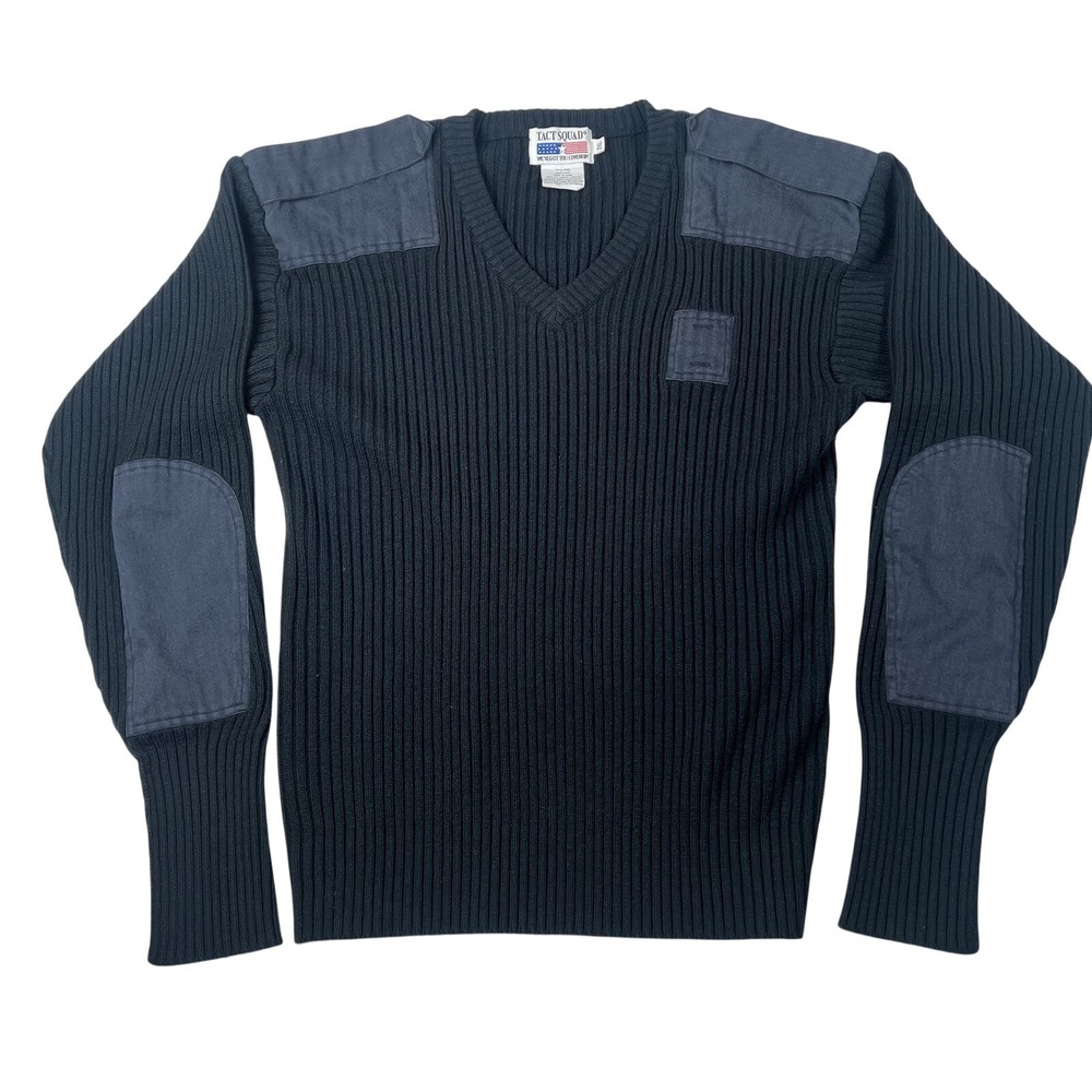 Tact Squad Commando Ribbed Wool Sweater Adult 2XL Navy Knit Epaulets